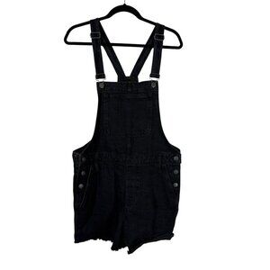 Madewell Black Raw Hem Jean Short Overalls with 3.5" Inseam Women's Size Large